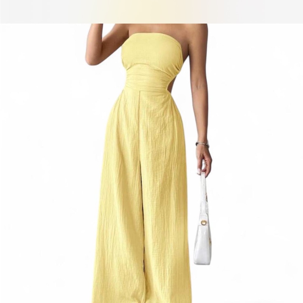Elegant Yellow Strapless Jumpsuit